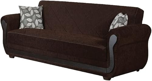BEYAN Sunrise Collection Large Folding Sofa Sleeper Bed with Storage Space and Includes 2 Pillows, Dark Brown
