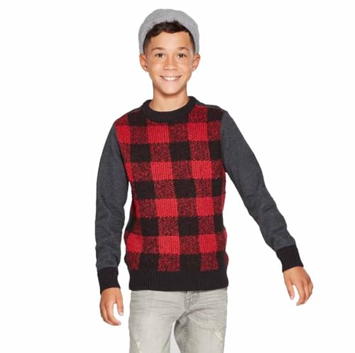 Cat & Jack Boys' Long Sleeve Buffalo Checked Pullover Sweater -