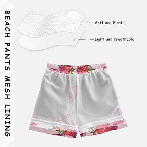 Pigsaly Boys' Swim Board Shorts Hand Drawn Red Strawberry Boy's Swim Trunks Kids Swimwear 4T4