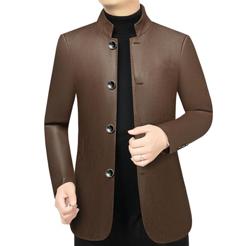 Veste en cuir synthétique homme à col montant texturé et coupe droite