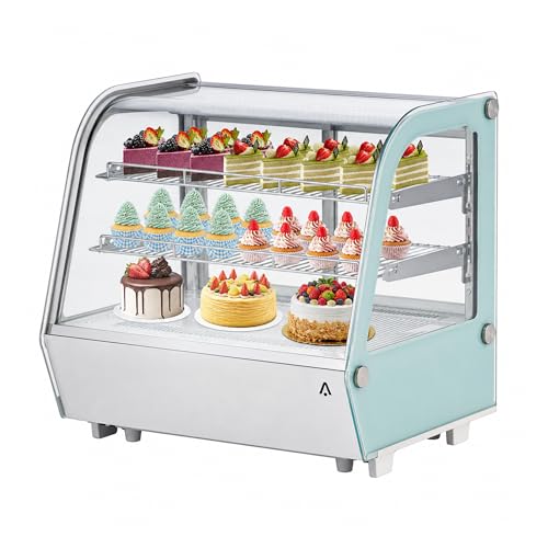 Image of Garvee 4.2 Cu.Ft Refrigerated Display Case, Countertop Glass Door Beverage Refrigerator, Commercial Drink Cooler with LED Light and Rear Sliding Doors, White