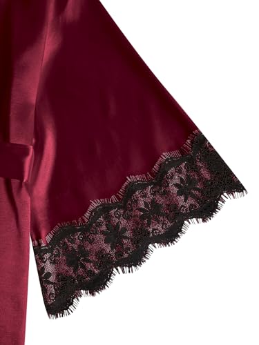 Image of SOLY HUX Women's Satin Pajama Set with Lace Trim - 4-Piece Sleepwear & Robe
