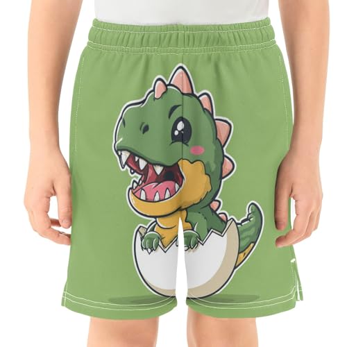 DOMIKING Hatched Dinosaur Green Kids Shorts Pull-on Boys Shorts with Elastic Waist Casual Athletic Pants for Summer Outdoor2