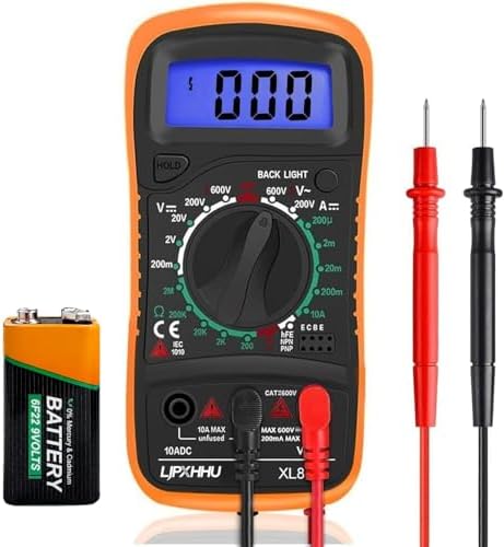 Digital Multimeter Voltmeter Battery Voltage Multi Tester AC DC Volt OHM Amp Current Meter Circuit Continuity Resistance Diode Electrical Tester with Test Leads Backlight LCD Display