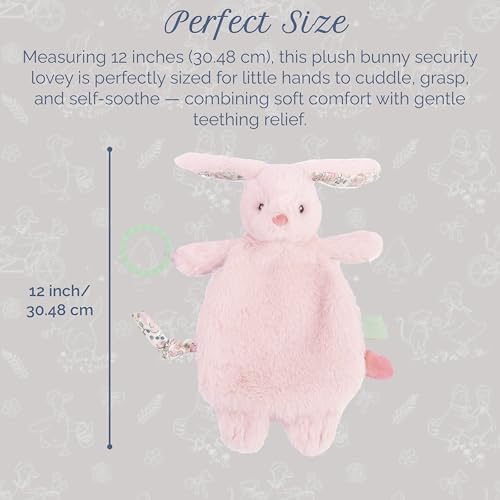 Image of MON AMI Rosie Bunny Security Blanket with Silicone Teether | 12-Inch Plush Lovey for Babies | Soothing Sensory Snuggle Toy | Perfect Newborn Essential for Birthdays & Baby Showers