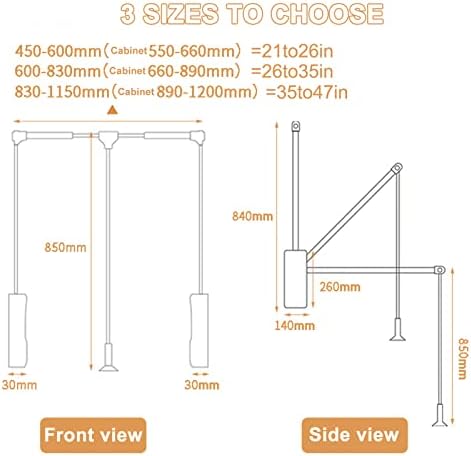 Adjustable Pull Down Wardrobe Rail - Side Mounted Closet Rod Lifter, Retractable Hanger System for 21-47 Inch Cabinets, Silver Finish, Maximize Storage Space!