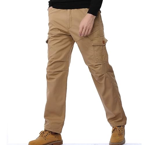 Maiyifu-GJ Men Fleece Lined Cargo Pants Winter Camo Multi Pockets Tactical Trousers Military Thermal Hiking Outdoor Pant3