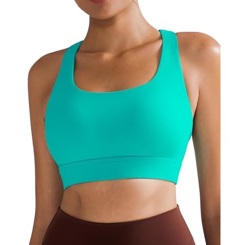 RUNNING GIRL High Impact Sports Bras for Women - Scoop Neck Strappy Sports Bra High Support Moulded Cup Workout Bra A-bright Green Small