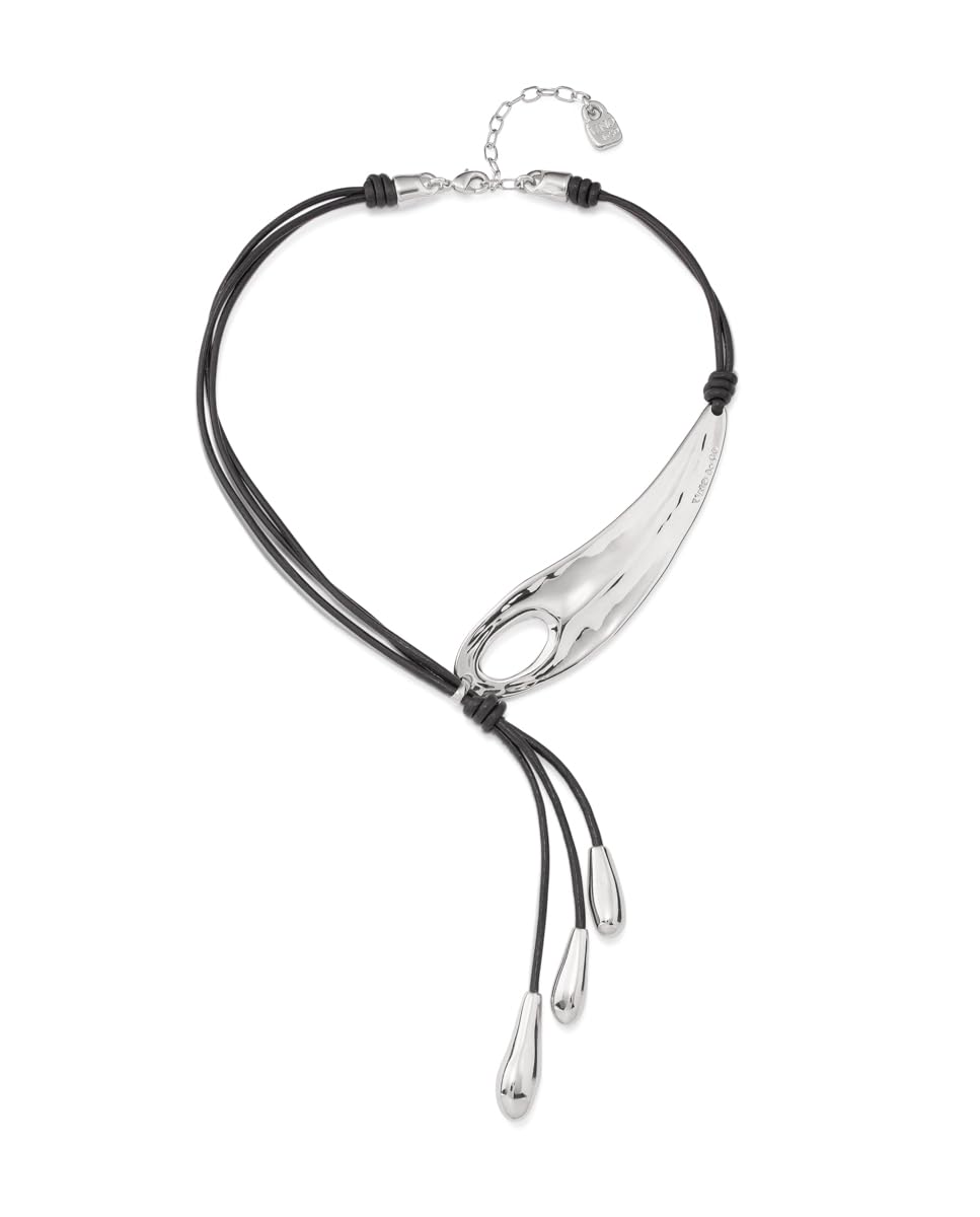Unode50 Women's Silver Big Leaf Leather Necklace