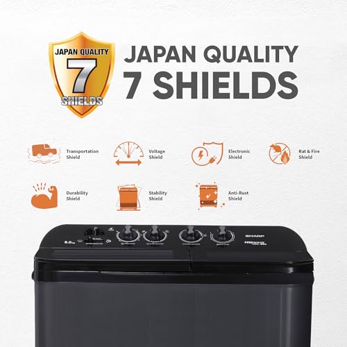 Image of SHARP 8.0 kg, 5 Star, Semi-Automatic Top Loading Washing Machine with Quadroniq Pulsator I JAPAN QUALITY I 1300 RPM I Soft Fall Technology (Steel Grey, 8 Kg)