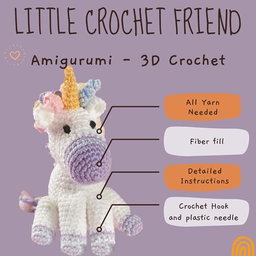 Image of LEISURE ARTS Little Crochet Friend Animals Crochet Kit, Unicorn, 8 inch, Complete Kit, Learn to Animal Starter Kit for All Ages, Includes Instructions, DIY Amigurumi Kits