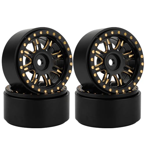 RZXYLRC 4PCS 1.0 Brass Beadlock Wheels Rims Hub for 1/24 Axial SCX24 90081 C10 AX24 1/18 TRX4m RC Crawler Car Upgrade Parts (Rim A)