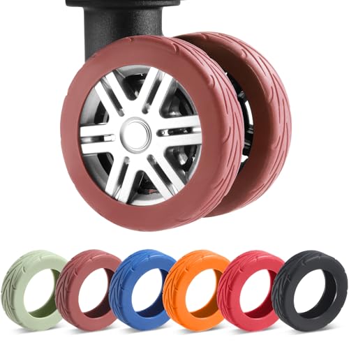 Wanzhuango 8 Pcs Upgrade Luggage Wheel Covers, Carry On Luggage,Wear-Resistant, Anti-Noise, Silicone Wheel Protective Covers for 2-2.4" Spinner Wheel, Brown, Soft, Silent. Protect Luggage Wheels