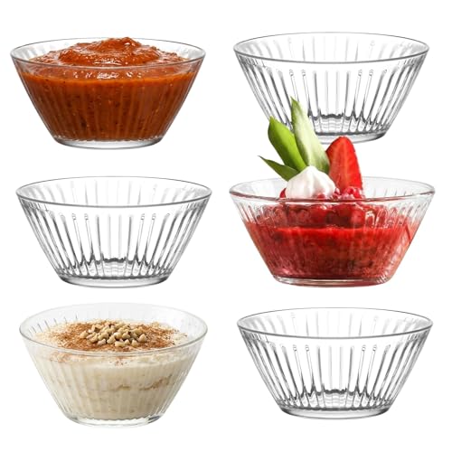 vienberg Hestia Glasschalen 6er Set, 215ml, Kleine Müslischalen, Dessertschalen aus Glas, Spülmaschinenfest, Mikrowellengeeignet, Stapelbar, Ø 10cm