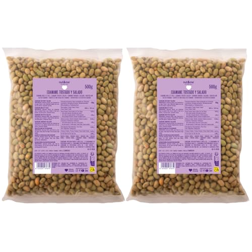 nut&me Edamame Bohnen 1 kg | Geröstet und leicht gesalzen | 44g Protein | Leckerer Knuspriger Snack auch als Topping für Mahlzeiten | Vegan | Pack 2 x 500 gr