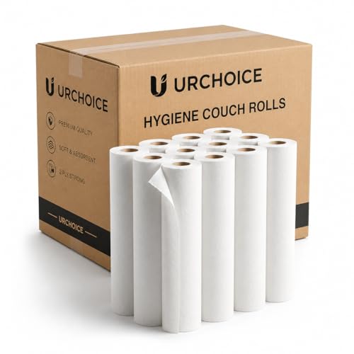 UR CHOICE Premium Couch Roll 50cm x 40m White 2 Ply Paper Bed Roll Disposable Couch Rolls for Beauty Bed Massage Table Salon & Clinic Use (Pack of 6)