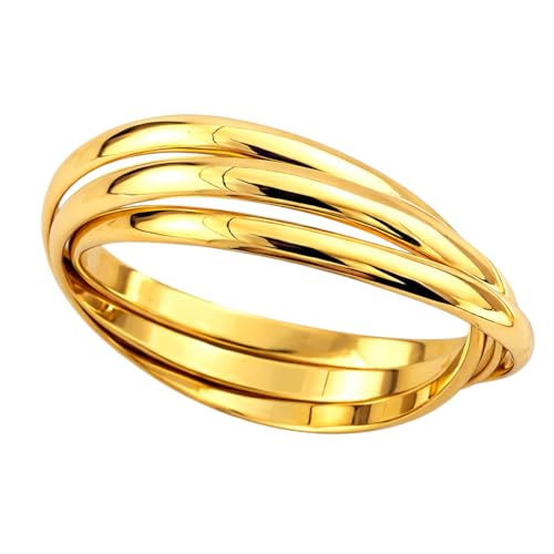 Bague Femme 3 Anneaux en Plaqué Or 18 Carats Poinçonné de Haute Qualité