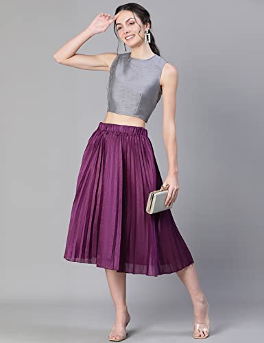 Image of oxolloxo Women Purple Pleated & Elasticated Dupion Silk Skirt