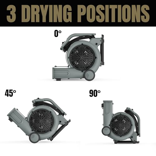Image of AM1800-Classic 3 /4 HP Air Mover, Industrial Blower Fan with Telescopic Handle, 3 Speed 1800 CFM Carpet Dryer Floor Drying Fan for Carpets, Floor, Garage, Workshop, Energy Efficient
