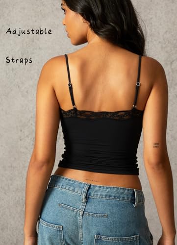 Navneet Women Sexy Lace Trim Spaghetti Strap Camisole Tank Top Y2K Going Out Crop Cami Top Date Night Rave Tops4