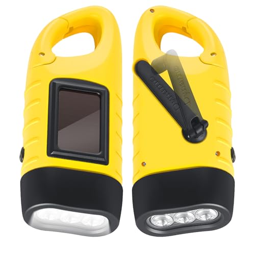 Kssvzz 2 Stück kurbeltaschenlampe, LED Solar Taschenlampe mit Karabinerhaken, Wasserdicht dynamo taschenlampe für Camping, Stromausfällel, Outdoor