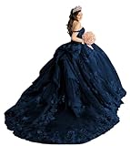 PFTFB Ruffle Navy Blue Quinceanera Dresses Sweetheart Tulle Prom Ball Gown Princess Beading Sweet 16 Dresses Mexican Vestido De 15 Años 2