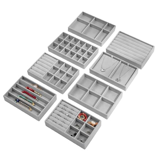 8 vassoi portagioie, organizer per gioielli, cassetto, organizer per gioielli, vassoio, inserti per cassetti, per donne, ragazze, per orecchini, bracciale, spille, collane, (grigio)