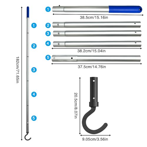 Golgner Haken für Poolroboter, Pool Reinigungszubehör Haken, Teleskopstange mit Haken, Poolhaken für Stangen, Einstellbar von 35 cm bis 185 cm, für Poolroboter Automatische Poolreiniger