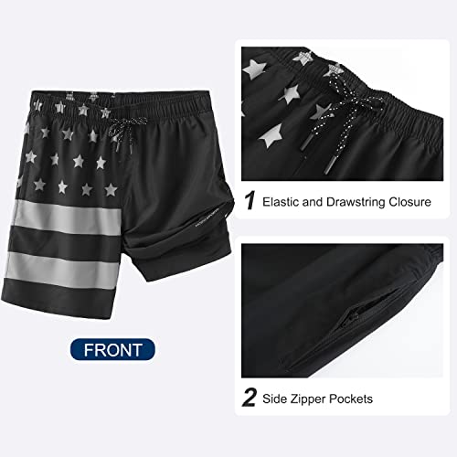 Image of HODOSPORTS Mens 7 inch Swim Trunks with Compression Liner S-6XL Quick Dry Swimming Shorts Zipper Pockets Swimsuits