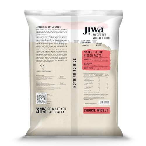 Image of Jiwa 30 Degree Wheat Flour /Atta | 5 Kg | Patented Cold Pressed Flour | Slow Ground | Puffed Soft Rotis | Natural Chakki Atta | 0% Maida | 0% Bran Loss