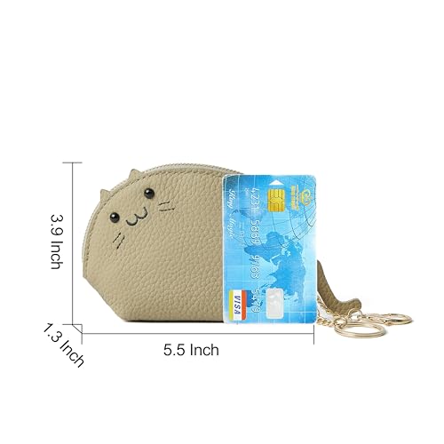 Image of Doris&Jacky Small Leather Coin Purse for Women, Mini Cat Coin Pouch And Animal Zipper Card Holder Wallet With Keychain (1-Grey)