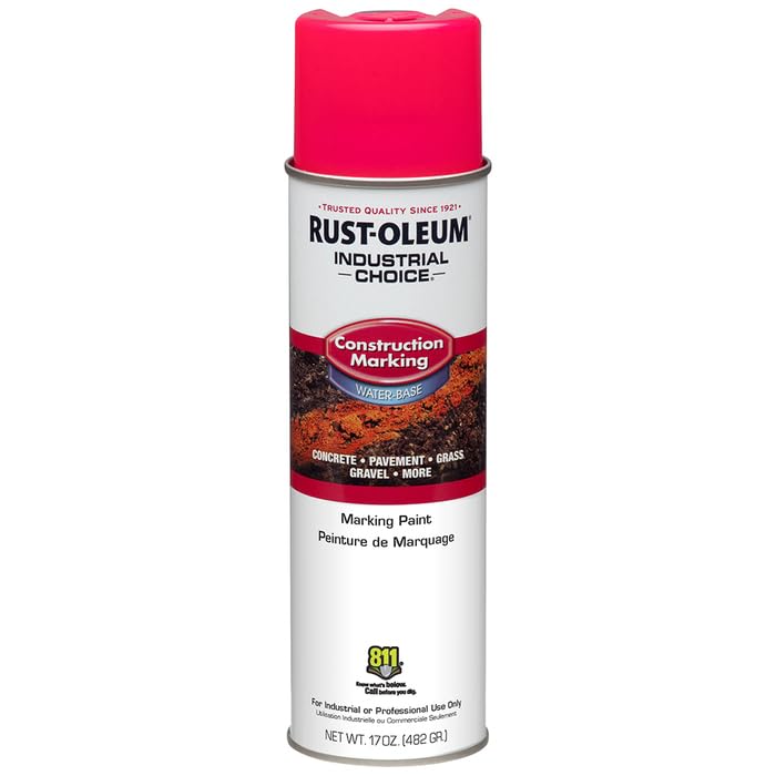 Image of Rust-Oleum Construction Marking Spray Paint, Water-Based, Fluorescent Pink | M1400 System, 17oz. Construction & survey marking; fast-dry inverted spray for pavement, soil, turf & utilities. Pack of 12.
