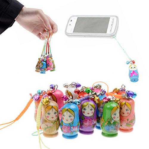Wildlead 6u00a0pcs/Ensemble de poupée Russe Décoration à Suspendre avec Sangle en Bois Porte-clés Sac à Main téléphone Accessoires Kidstoy Cadeaux