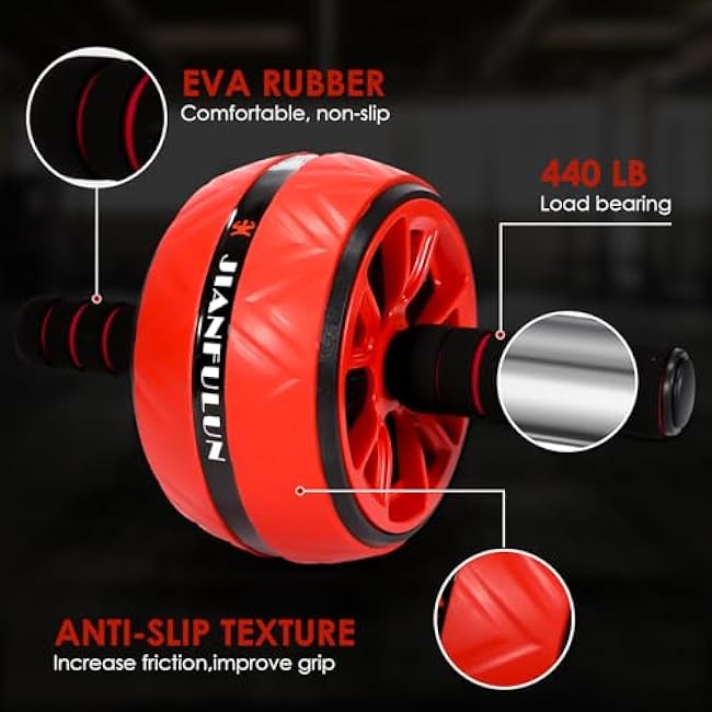 Ab Roller Wheel, Ab Workout Equipment for Abdominal & Core Strength Training, Home Gym Fitness Exercise Wheels for Women Men, with 2 Grip Strength Trainer & Knee Pad Accessories