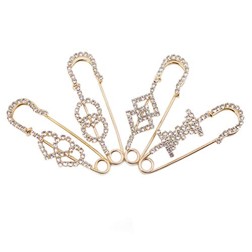 4 Pcs Fashion Rhinestone Brooch Pins for Women - Faux Crystal Jewelry Girls Brooches Pin Lapel Clothing Accessories for Sweater Shawl Scarf Clips Set (style 2)