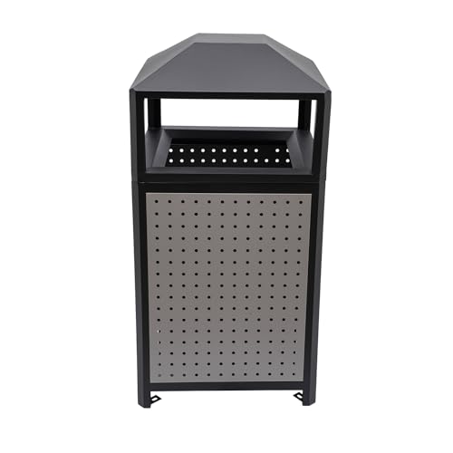 Heavy Duty 38 Gallon Outdoor Trash Can - Steel Garbage Bin with Lid, Side Opening Waste Container for Hotels, Offices, Restaurants, Durable Metal Enclosure, Weather-Resistant Design