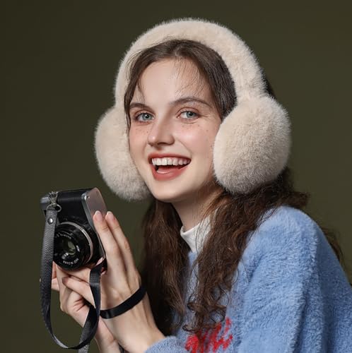 Winter Ear Muffs Girls Furry Fur Plush Earmuff Foldable Ear Warmers Women Outdoor Earmuff (white)3