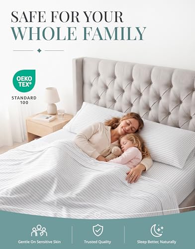 Image of LANE LINEN Twin XL Bed Sheets Set - 450 Thread Count Set - 100% Cotton Sheets Twin Size Bed Set - Ultra Soft Cotton Bed Sheet Set for College Dorms - Sateen Weave Hotel Sheets - Tickling Stripe