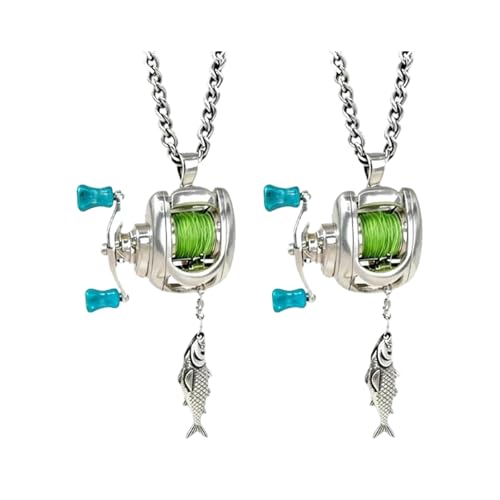GRABAGECAN Fishing Reel Necklace Rotating Handle Swirling Reel Pendant Keychain Backpack Charm Keychain for Fishermen
