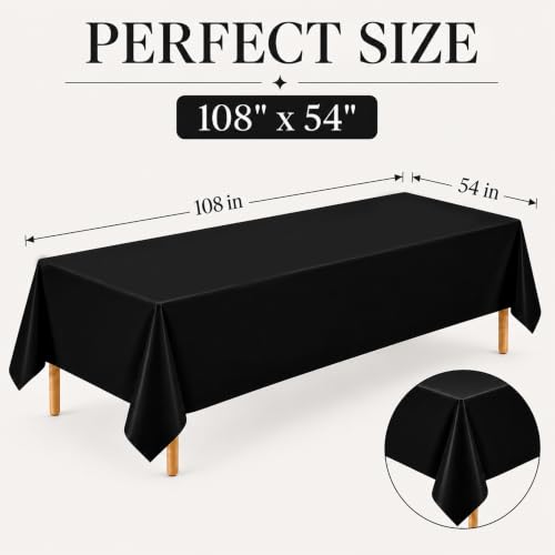 Image of WNINK 2 Pack Black Plastic Tablecloths, 54 x 108 Inch Disposable Covers