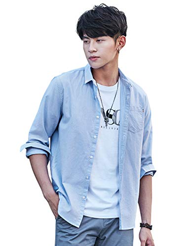 Demon&Hunter CS2 Series Men's 100% Cotton Standard Fit Button Down Oxford Shirt Blue DCS7100U-L