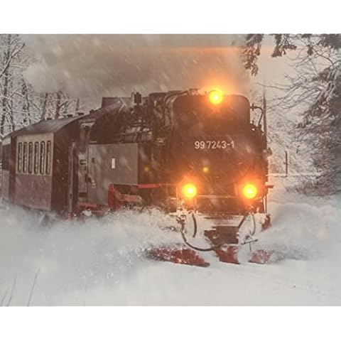 JANDEI - Landscape LED with Switch (Train, 50 x 40 x 1.8) Train Locomotive in Snow with LED Lighting with Switch, 3 Light Points, 2 AA Batteries Cover
