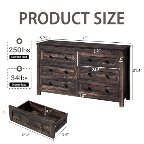 Farmhouse-6-Drawers-Dresser-Wood-Rustic-Chest-of-Drawer-for-Bedroom-Closet-Storage-Dressers-Organizer-6-Drawers-Chest-for-Living-Room-Hallway-Dark-Rustic-Oak Farmhouse 6 Drawers Dresser Wood Rustic Chest of Drawer for Bedroom Closet Storage Dressers Organizer 6 Drawers Chest for Living Room Hallway Dark Rustic Oak