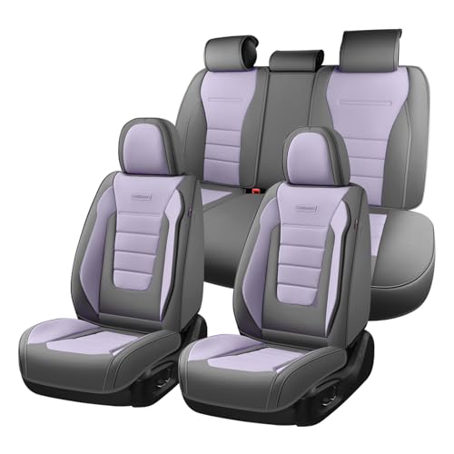 Image of Coverado Car Seat Covers Full Set, Nappa Leather Seat Covers for Cars, Car Seat Protector Car Seat Cushion, Front and Back Seat Protectors Cushions Universal Fit for Most Cars Vehicles(Gray&Purple)