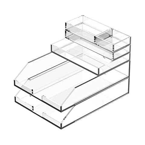 EXPUTRAN Clear Acrylic Tray Stackable 6-Pack Letter Tray/Half Accessory Tray/Small Tray, Clear Cover