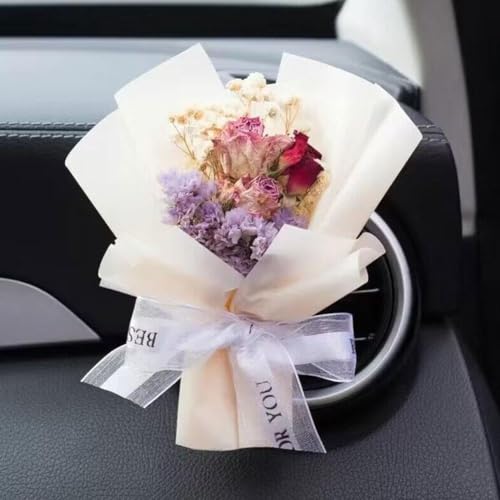 Image of Small Bouquet Car Air Freshener Vent Clips, Mini Dried Flower Bouquet,Cute Vehicle Interior Decorations Universal for Truck SUV Dashboard,Interior Accessories (J, 1set)
