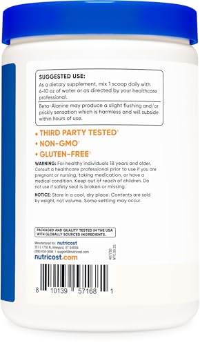 Image of Nutricost Beta Alanine Powder 500 Grams (1.1lbs) Pure Beta Alanine