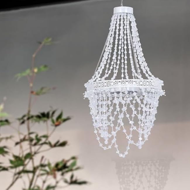 Solar Hanging Crystal Chandelier Outdoor Garden Decorative Lights Powerful Lithium Battery 54 Warm White LEDs Waterproof Hanging Lantern for Garden, Yard, Patio, Gazebo, Party, Wedding