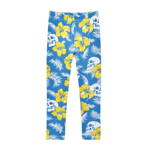Skull Hibiscus Flower Girls Leggings Soft Stretch Workout Yoga Dance Pants for Kids Casual Tights