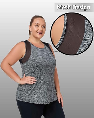 Plus Size Workout Tank Tops for Women with Mesh, XL-5XL Long Yoga Sleeveless Shirts Loose Fit, Athletic Tunics Top2